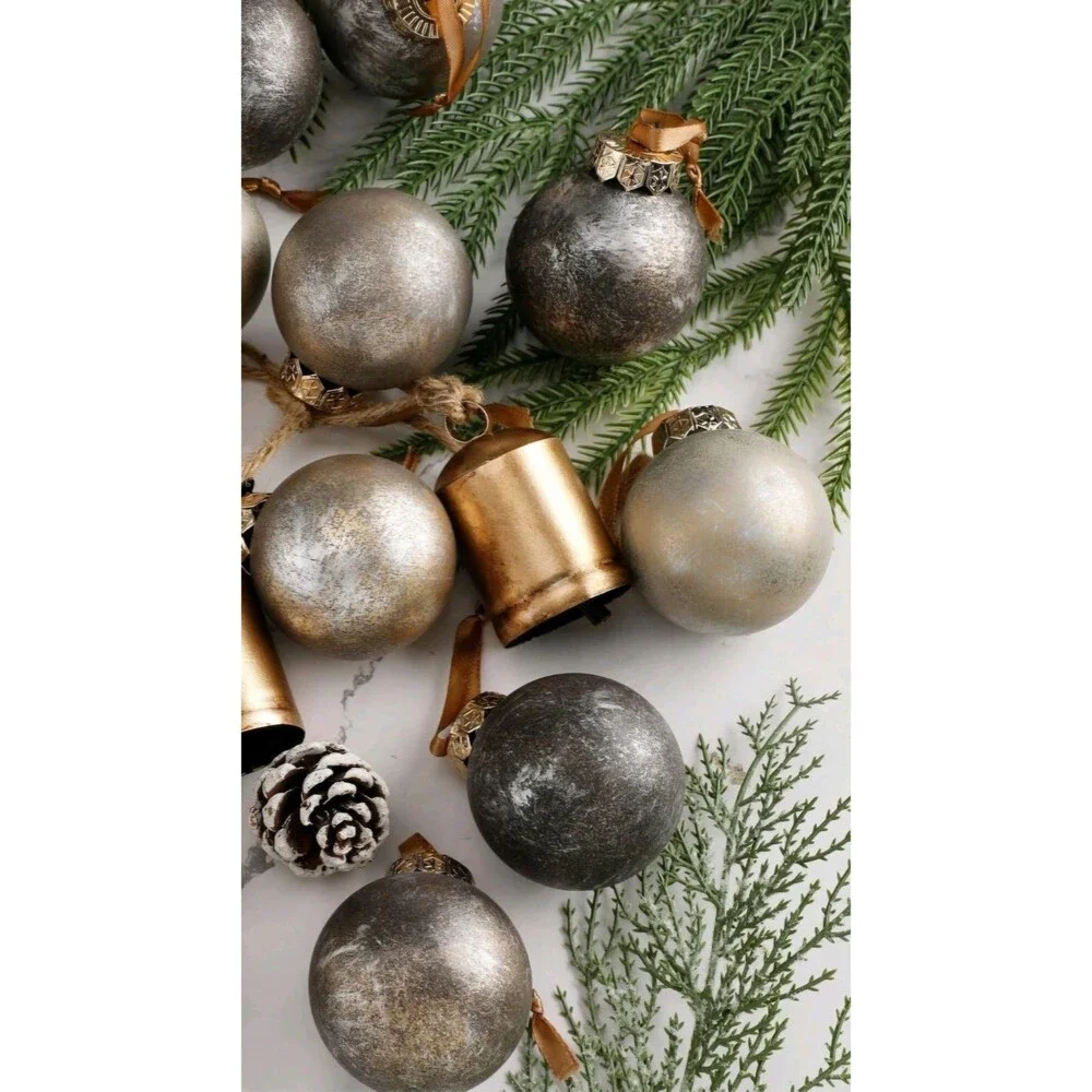 PullCrease 12 Pcs Neutral Textured Christmas Ball Ornaments 2.4 Inch